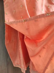Peach/Coral  Embroidered Kurti With Duppata Suit