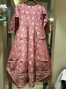 Peach Pink Anarkali Suit With Kota Doriya Dhupatta