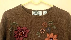 Floral Embroidered Brown Sweater
