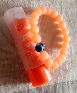 Combo Of Peach Lip Balm & Bead Bracelet