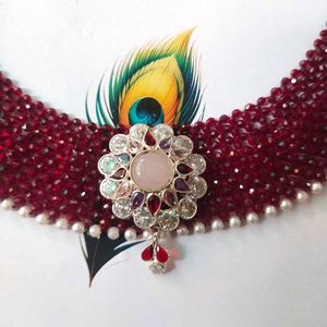 925 Silver Rajputi Chatai Haar in Ruby colour Bead