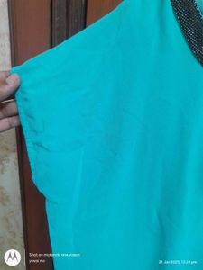 Teal Blouse with Embellished Neckline