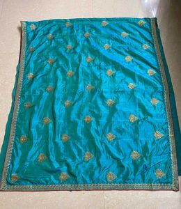 Teal & Gold Embroidered Saree