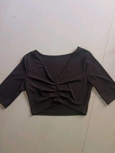 Black Half Sleeve V Neck Top/Blouse