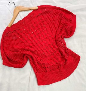 Pinterest Oversized Crochet Red Top D