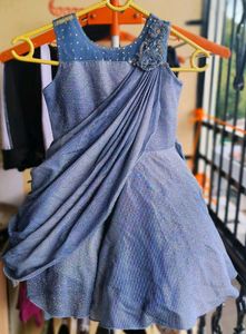 Sparkling Blue Asymmetric Party Frock &amp; Bag
