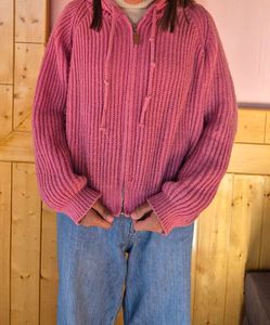 Pink Knit Zip-Up Hoodie