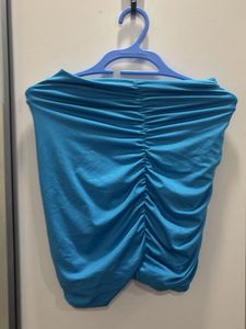 Blue Ruched Crop Top