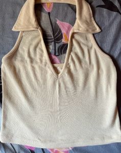 Women Sleeveless Polo Collar Top