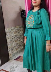 Teal Embroidered Midi Dress