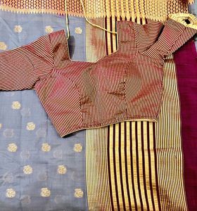 Striped Blouse with Grey Saree