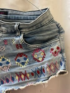 Embroidered Denim Shorts