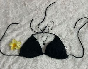 Black Padded Crochet Bikini Top