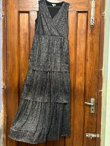 FLARED SHINY PARTY WEAR BLACK DRESS