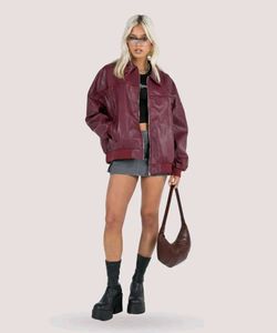 Burgundy Leather Over Size luxury Jacket