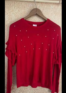 Red Ruffle Sleeve Top