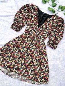 Zara Floral Dress With Shoulder Pads