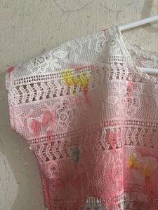 Lace Trimmed Pink Floral Top