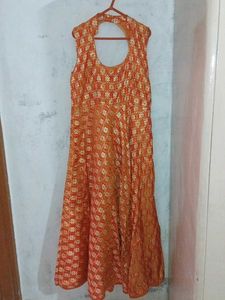 Clearance Sale! Orange Banarasi Sleeveless Gown