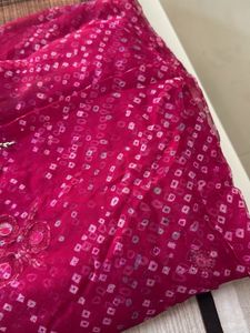 Pink Bandhani Saree with Embellishments