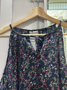 Floral Cold-Shoulder Top with Tie-Neck Detail