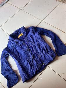 Unique Blue Knit Sleeve Jacket