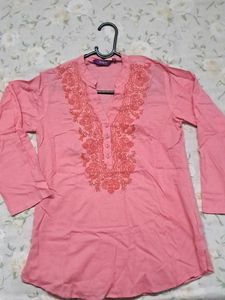Elegant Pink Embroidered short Kurta