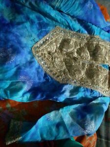 Blue &amp; Gold Embellished Fabric