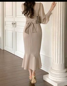 Elegant Beige Midi Dress with Ruffle Hem