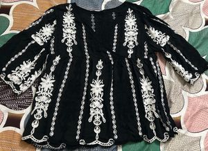 Embroidered Black Top