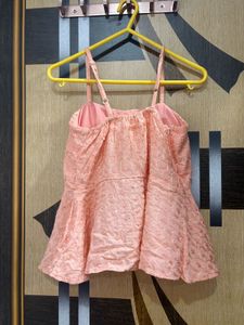 Strappy Pink Embroidered Peplum Top