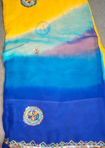 Elegant Blue Embroidered Saree