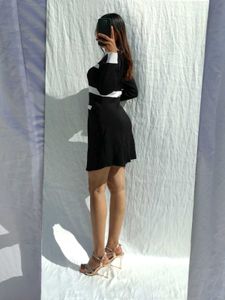 Korean Black Fit And Flare Dress