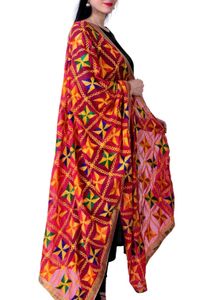 Women's Embroidered Phulkari Chiffon Dupatta