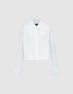 White bubble Cropped Button Down