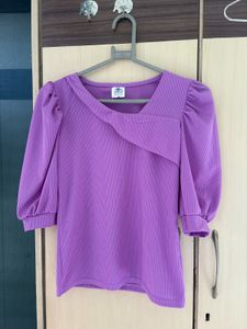 V-neck Purple Puff Sleeve Top