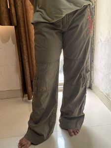 Olive Green Floral Cargo Pants