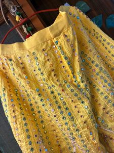 Yellow Mirrorwork Palazzo Pants