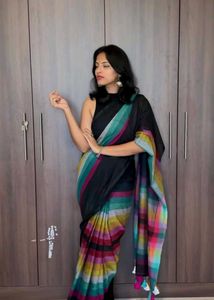 Striped Saree with Tassels