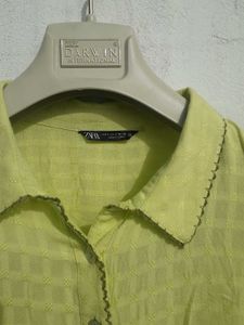 Zara Lime Yellow  Button-Down Top