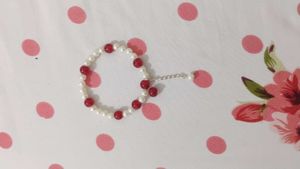 Pearl &amp; Red Bead Bracelet