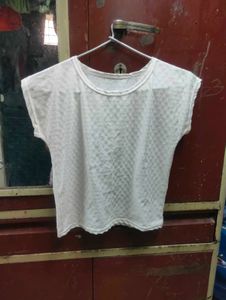White Textured Sleeveless Top