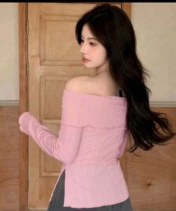 Pink Off-Shoulder Long Sleeve Top (buy anything @