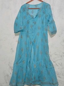 Biba Blue Layered Kurti with Dupatta And Bottom