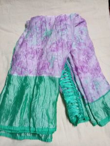 Crushed Green &amp; Lavender Brosso Saree