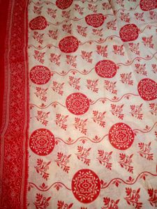 Elegant Red &amp; White Printed Saree
