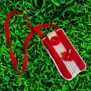 Red & White Crochet Phone Bag