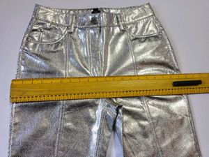 Metallic Silver Cropped Pants