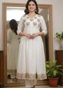 white anarkali suit with plazo
