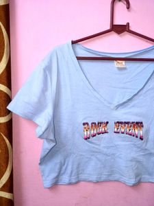URBANIC Blue &#39;Rock Event&#39; Crop Top
